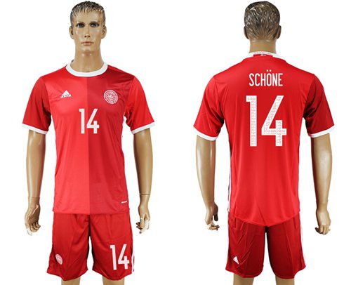 Danmark #14 Schone Red Home Soccer Country Jersey - Click Image to Close